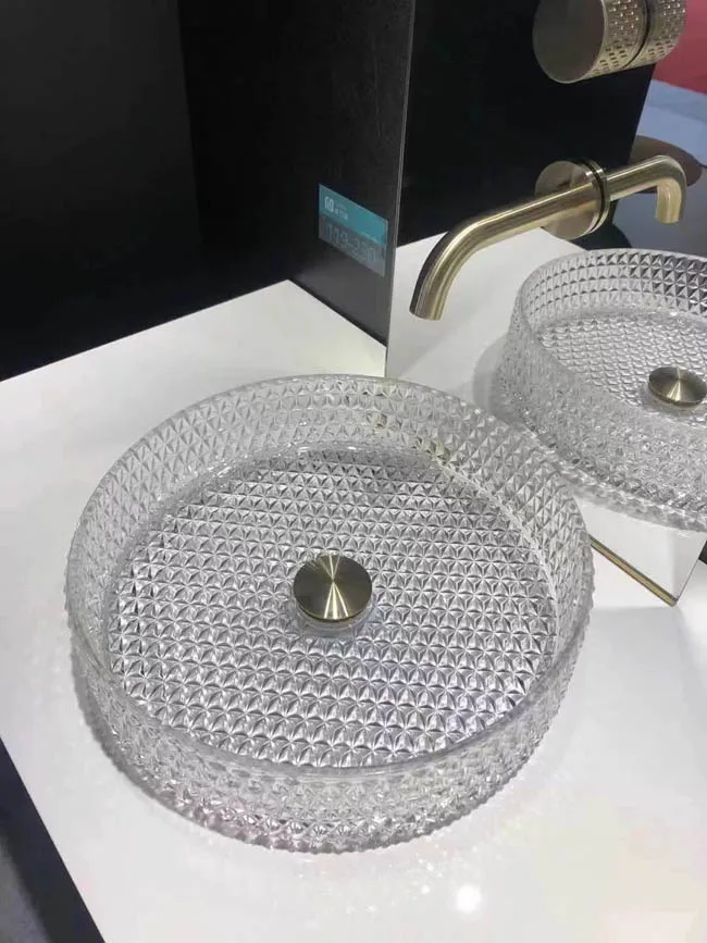 Transparent round bathroom glass sink wash hand basin