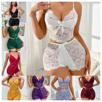 New Women's Casual Pajamas Set Shorts Sleeveless Homestays Front Slit Summer Pajamas Women