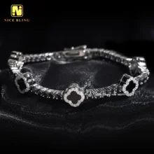 New Fashion 3MM Tennis Chains Bracelets Black/White Moissanite Diamond Chains Black Agate Clover Onyx Tennis Necklace Bracelet