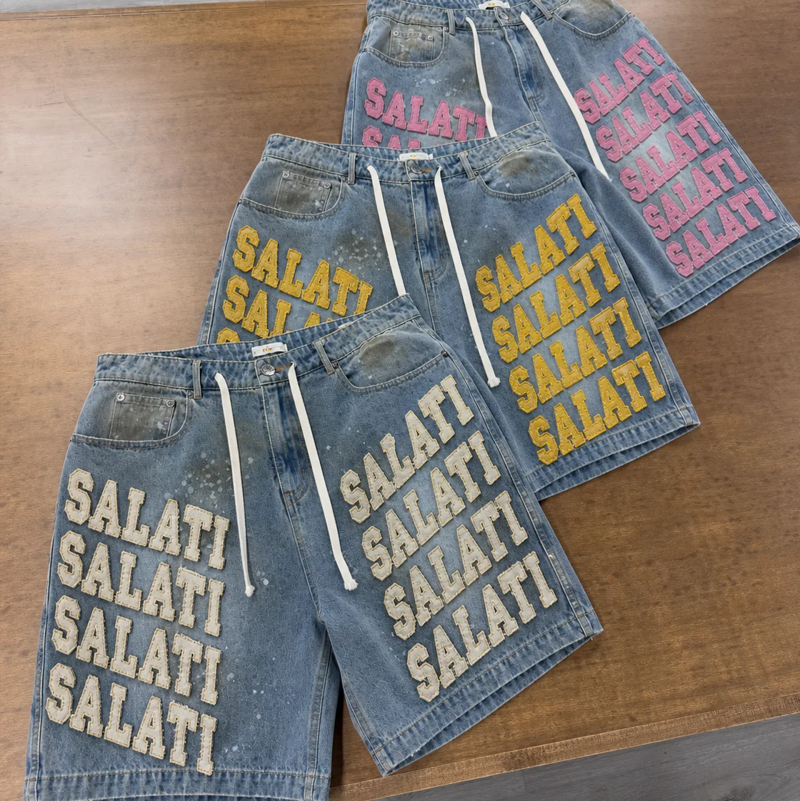 Wholesale Custom Logo Washed Baggy Wide Leg Streetwear Embroidered Letter Print Summer Cotton Casual Wear Men Denim Shorts gallery 7