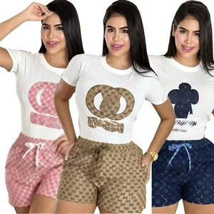 2026 New Summer Luxury Clothing Designer Print Women Short Sleeve 2 Piece Set Ladies Casual T Shirt With Shorts Set
