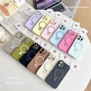 Custom Color Liquid Silicone Phone Case for iPhone XS 15 Pro 16 Personalized Protective Cover Suction Magnetic Ring Stand Holder
