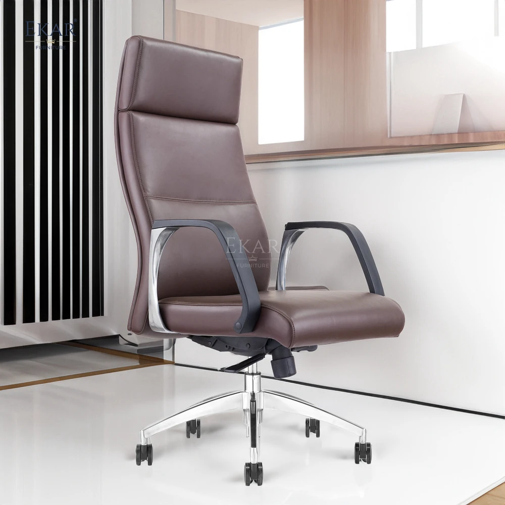 Elegant Italian Imported Top-Grain Leather Office Chair with PU Soft-Padded Armrests details