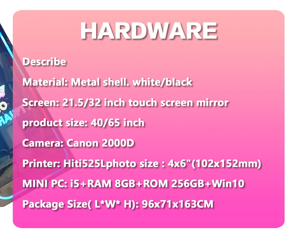 Smart 70 Inch Screen Magic Mirror Photo Booth with Camera and Printer Digital Interactive Mirror Photobooth