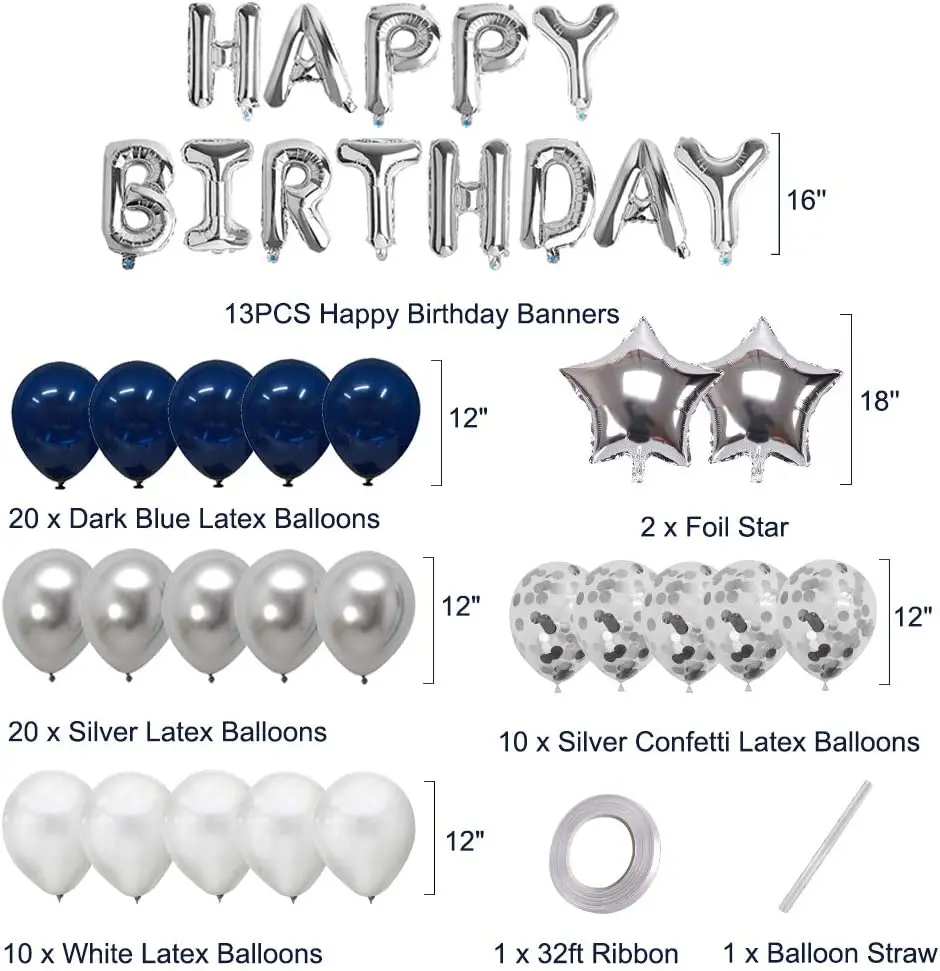 Striscione di compleanno, blu argento, striscione per porta di