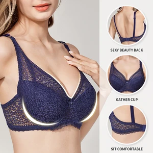 Under Lulu Custom logo Printed Ladies See Through Hollow Out Bralette Thin Cup Sexy Plus Size Lace Underwire Women Push up Bra