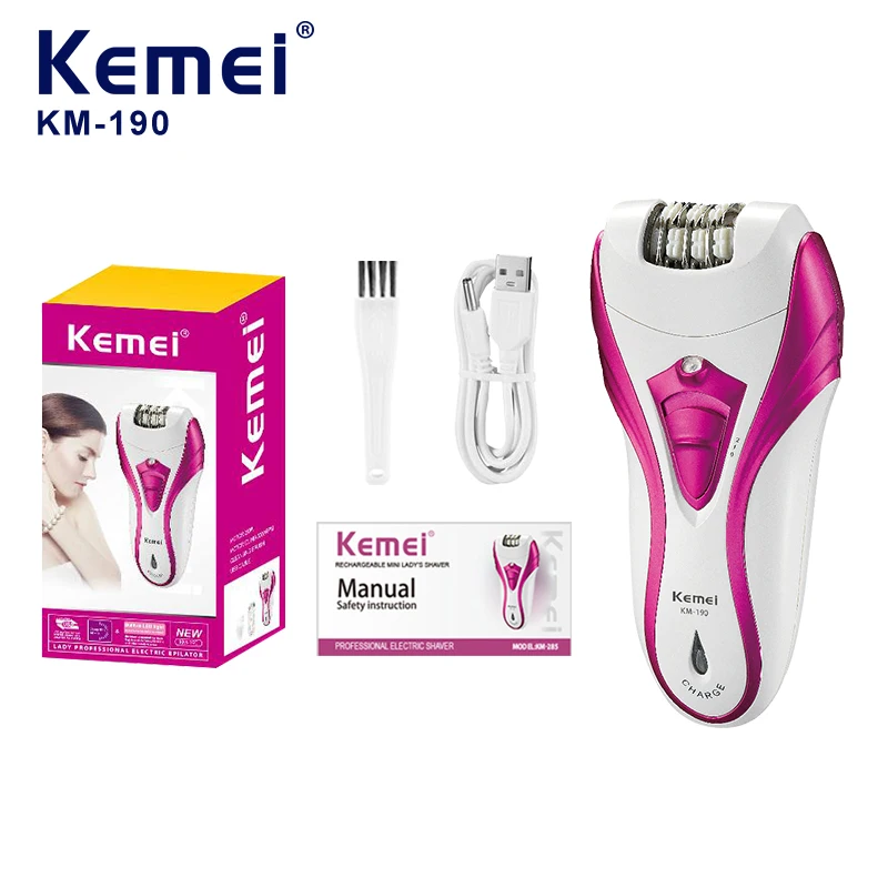 KEMEI Km-190 Épilateur pour femmes, machine à épiler, épilateur pour l’épilation, tête amovible, appareil électrique d’épilation
