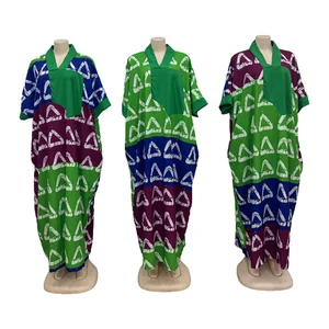 Wholesale New Plus Size Women's Color Matching V-neck Eco-friendly Casual Long Short Sleeve Dress