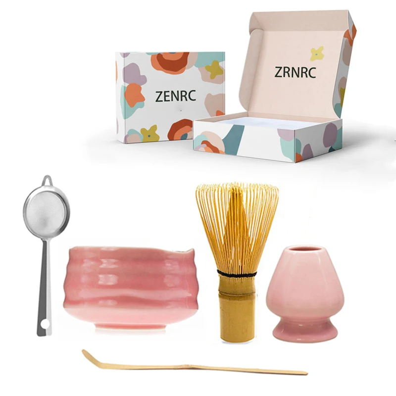 Kit Thé Matcha Japonais Coffret Thé Matcha Japonais Complet – Bol, Fouet Bambou, Cuillère, Théière, Porte-Fouet En Céramique – Type 2