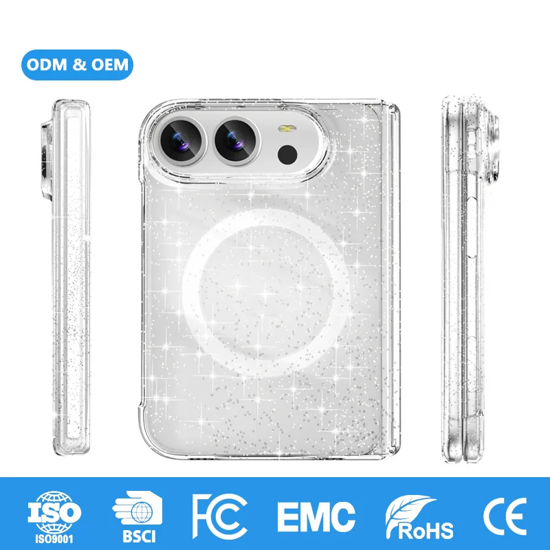 Premium European Market Phone Case Manufacturer AR Anti-Yellow Glitter Clear Magnetic Foldable Case for iPhone 18 Fold ODM OEM