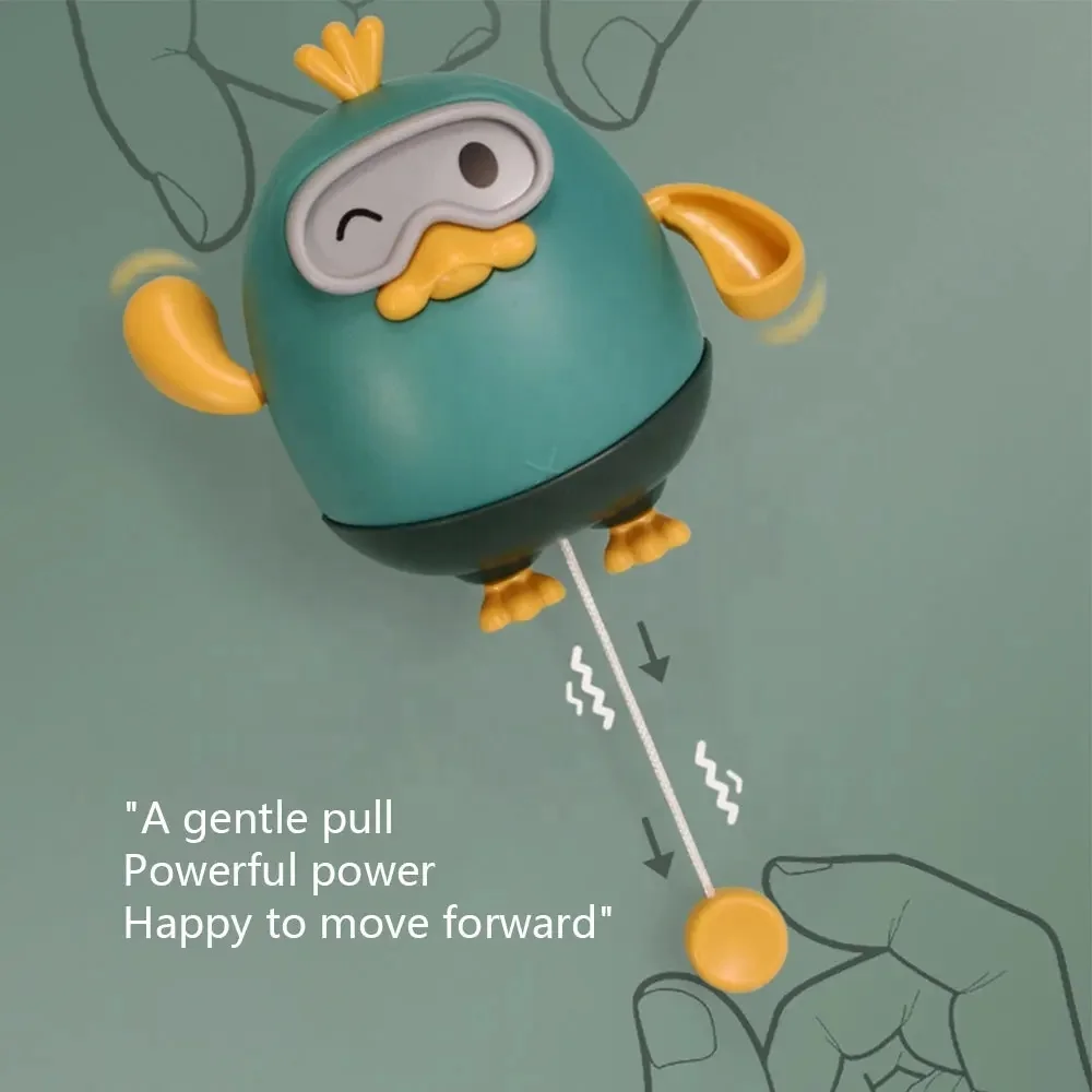 New Arrival Cute Pull String Swimming Duck Toy Baby Bath Pull Line Animal Bathtub Toy for Toddler Bathing Time Water Play Game