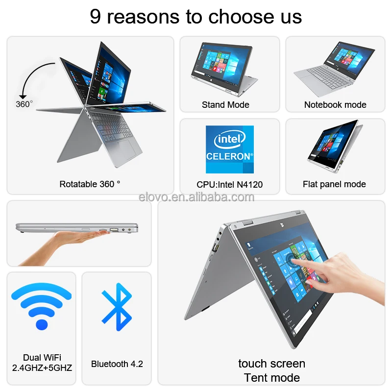 2 in 1 touch screen laptop computer flip 360 degree yoga convertible 11.6 inch 8GB RAM DDR4 Win11 mini slim touchscreen laptops