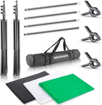 Neewer 8.5x10feet/2.6x3meters Background Stand Support System with 10x20ft/3x6M Backdrop (White,Black,Green) and Carry Bag for detail image
