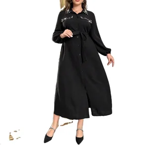 Spring and Autumn Women's New Tight Waist Slimming Interior French Black Long Lapel Dress