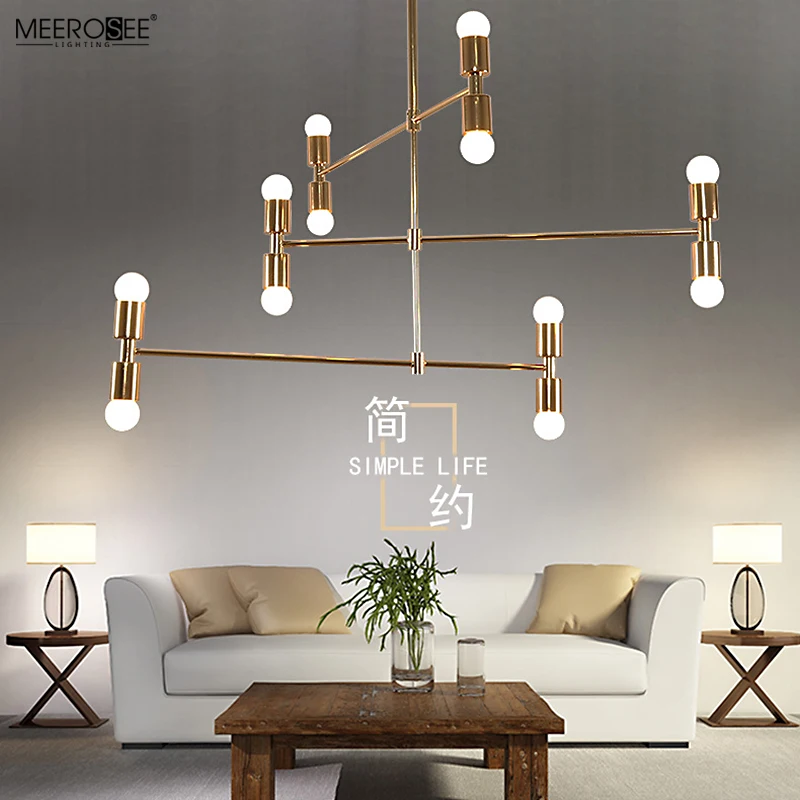 MEEROSEE Creative Restaurant Pendant Lamp Loft Lobby Hanging Lamp Gold Iron Pendant Light MD86756