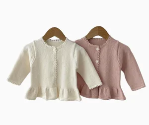 Stylish Girls' Autumn Cardigan Long Sleeve Solid Color Sweater with Turtleneck Collar and Button Closure