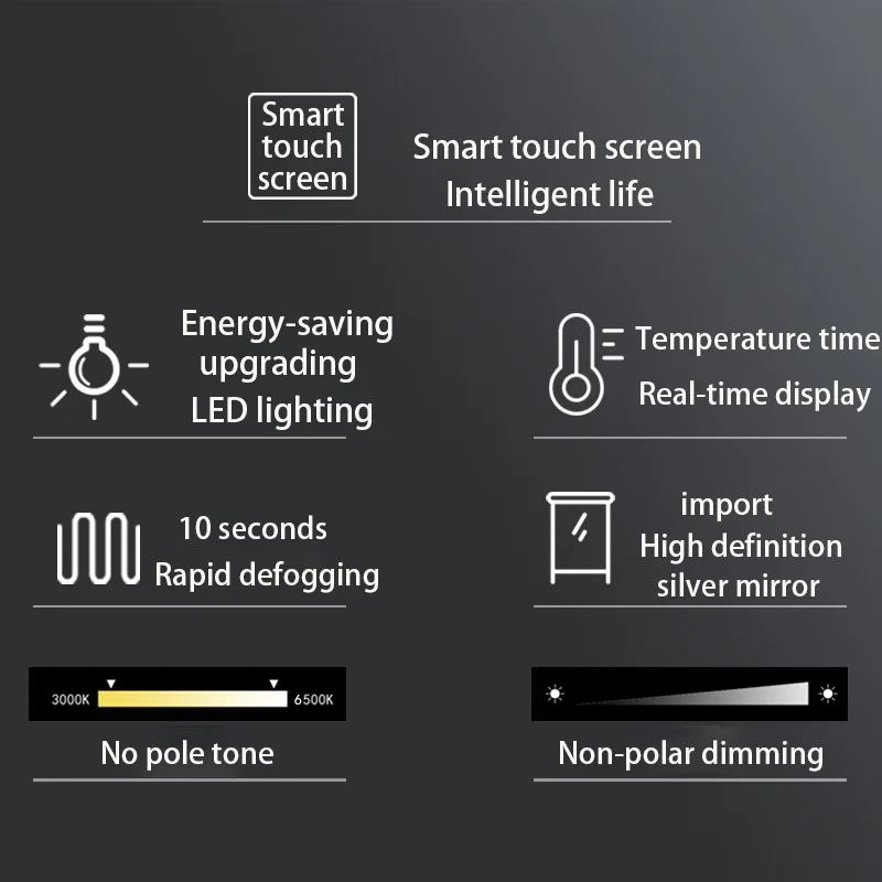 Modern style waterproof time display touch switch screen rectangle intelligent wall mounted led mirror smart manufacture