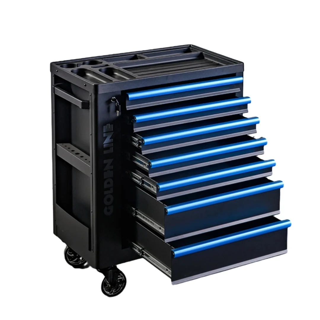 Goldenline 7 Drawers Metal Tool Box Roller Cabinet with Hand Tool Sets Steel Rolling Tool Trolley