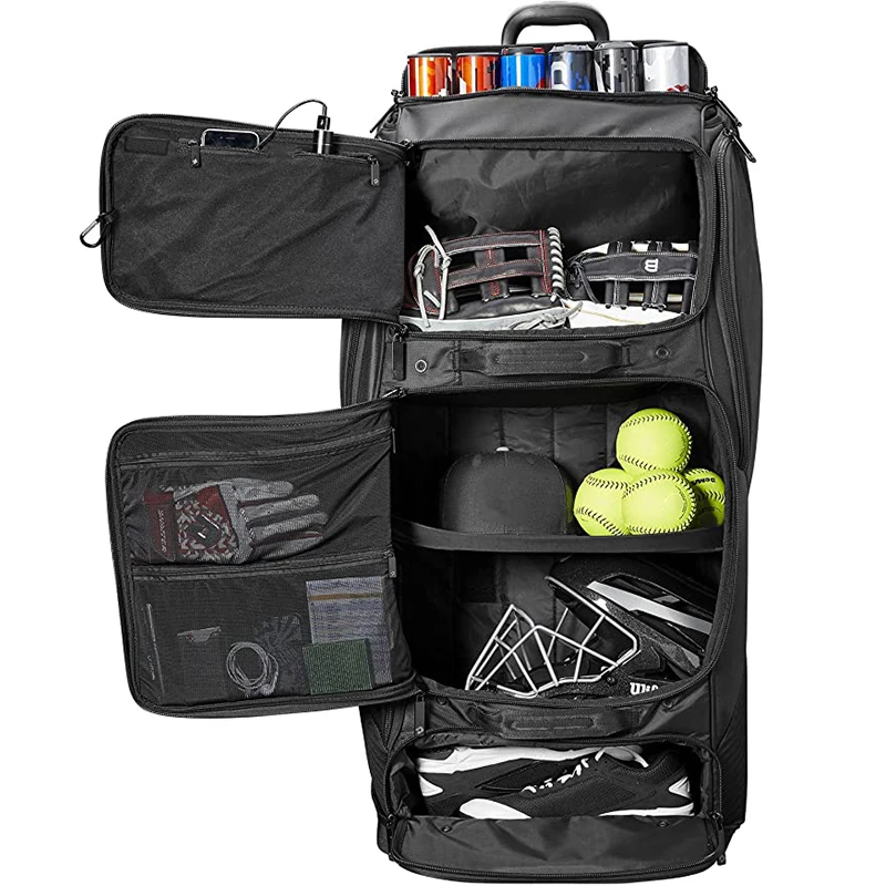 Outdoor Wheeled Catchers Gear Large Softball Bag Rolling Baseball Bag