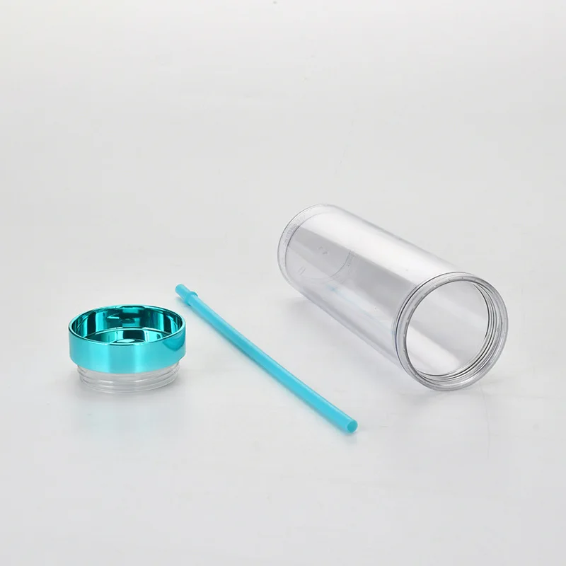 Customized Logo Acrylic Tumbler 16oz Skinny Bottle With Straw Double Wall Acrylic Clear Plastic