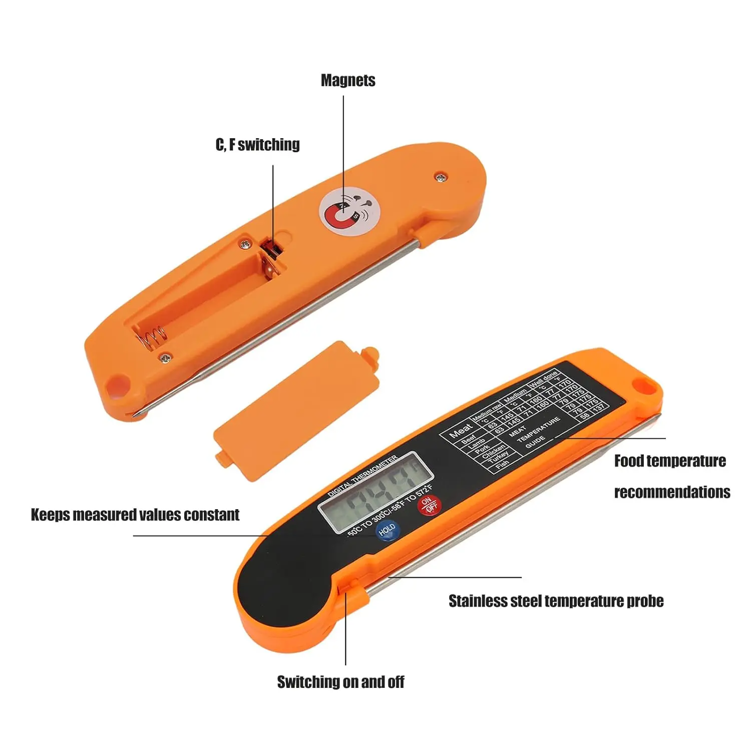 Manufactures Top Seller Accurate Food Electronic Thermometer Barbecue Thermometer Probe Folding Kitchen Thermometer