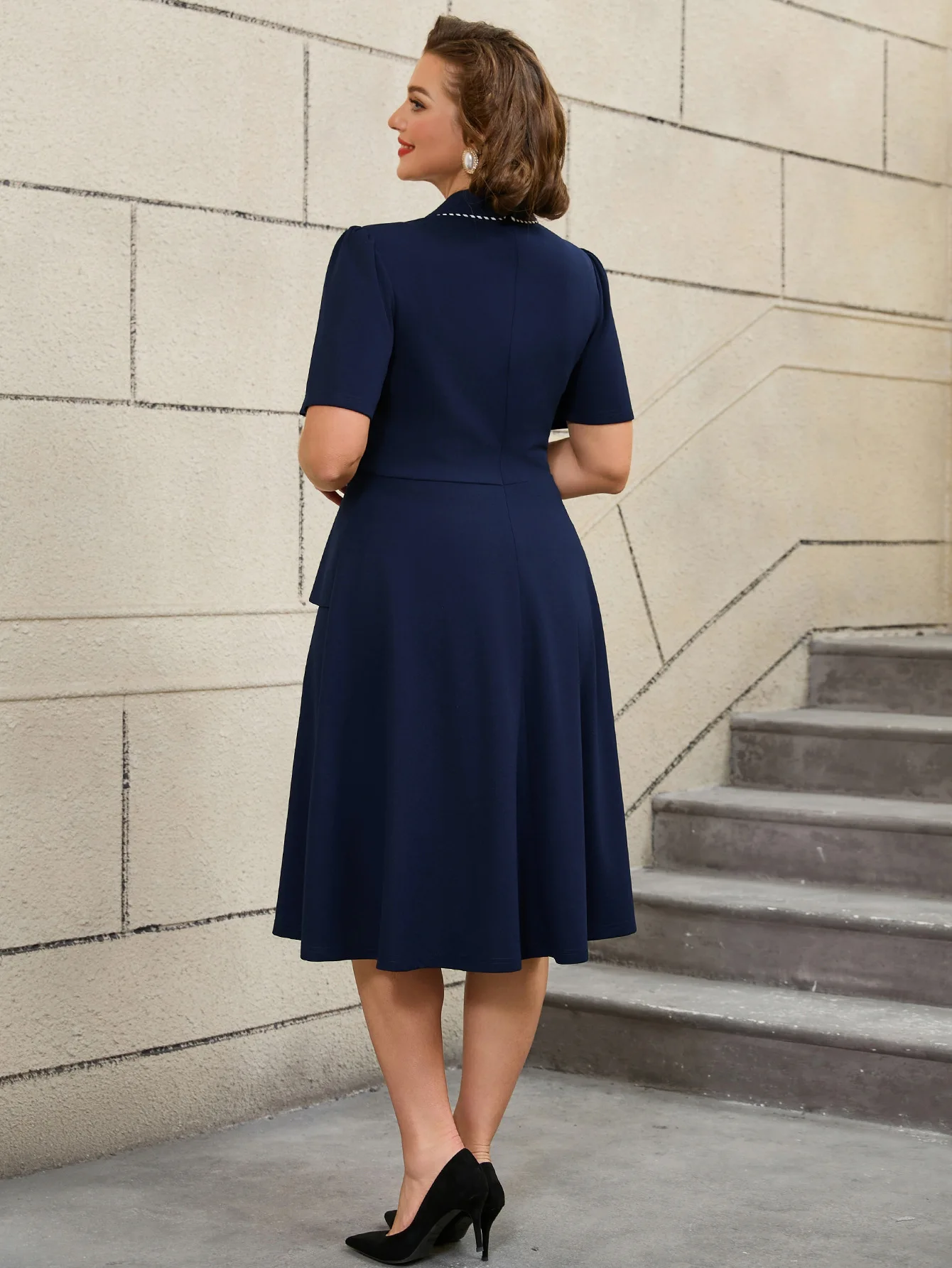 emerald city holiday dress to impress Spring Summer Vintage Style Off Shoulder Navy Blue Party Dress Women E –  Simplepromdress main image 1