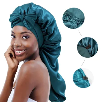 Baoli New Bow Turban Hat Large Size Satin Perm Hair Bonnet Multi-Color Adjustable for Adults Outdoor Sports or Daily Use
