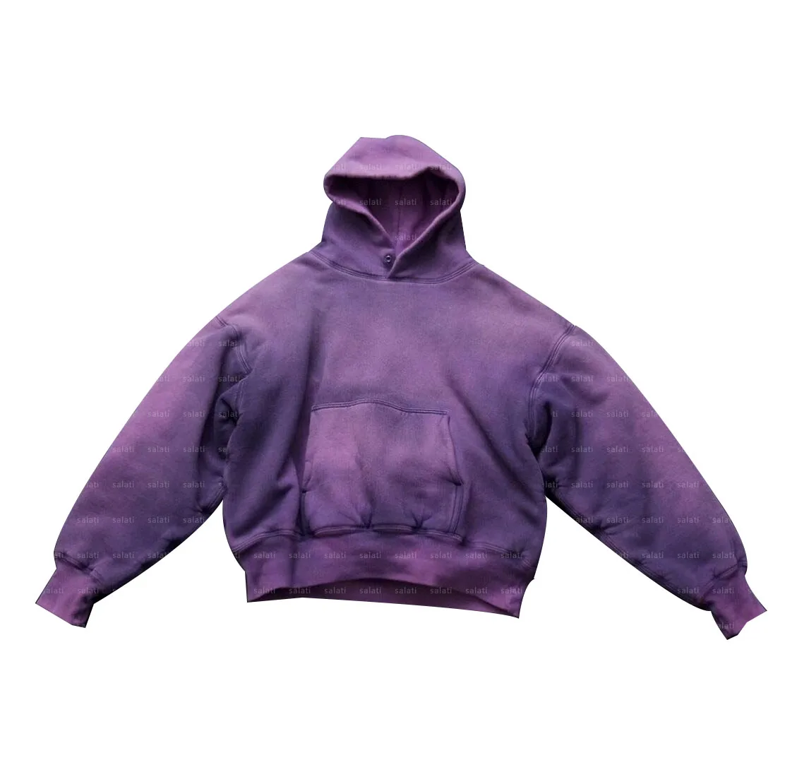 Custom 500 GSM Thick Cotton French Terry Boxy Heavyweight Pullover Plain Blank Sun Faded Vintage Acid Wash Hoddie Hoodie for Men gallery 9