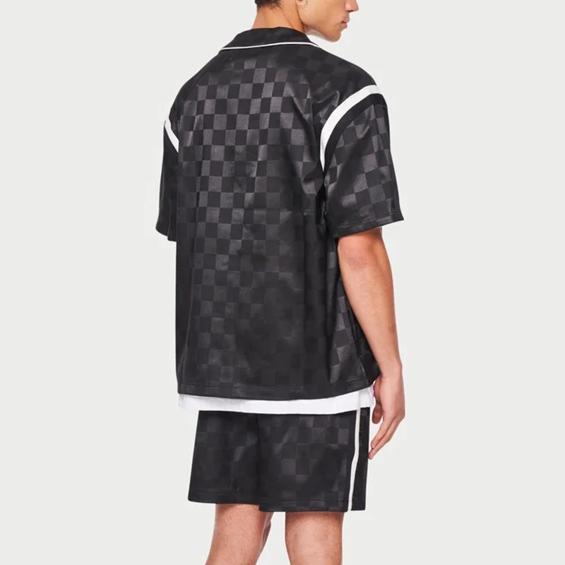 Oem Summer Hawaiian Beach Shirt Set Men 2023 New Fashion Tonal Checkerboard Resort Shirt