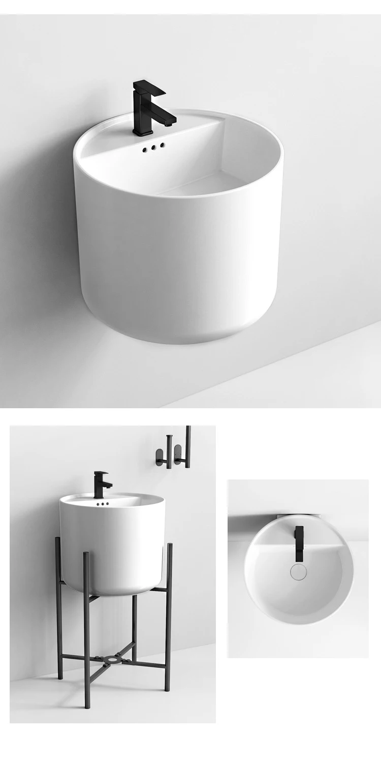 Ceramic sanitary ware modern round bathroom sink white color wall mount basin hand washbasin wall hung basin details