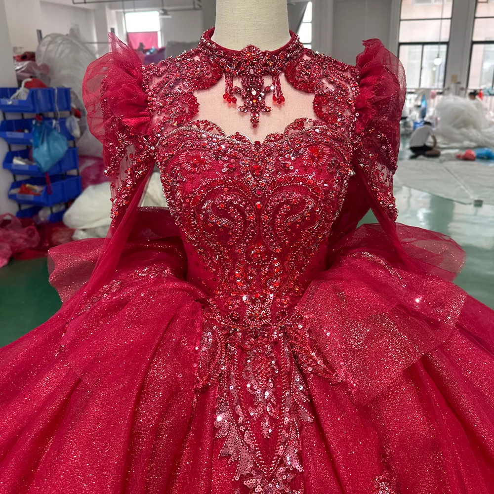 Shiny Wedding Dress Long Sleeve Princess Dress Luxury Wedding Gown Church  Wedding Party Xs086
