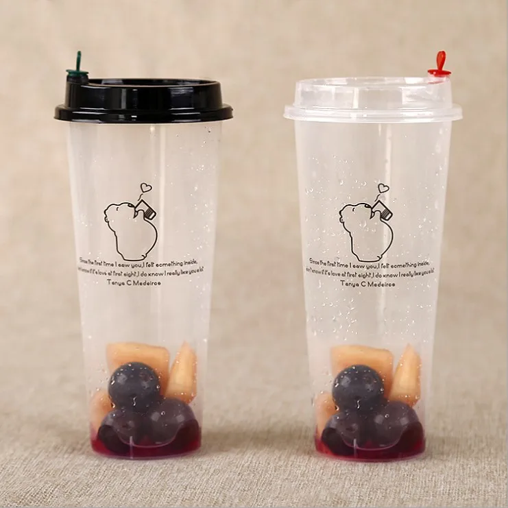 Factory Price Disposable PP Injection Boba Tea Bottle 500ml 700ml Milk Tea Plastic Boba Tea Cup with Custom Printed logo
