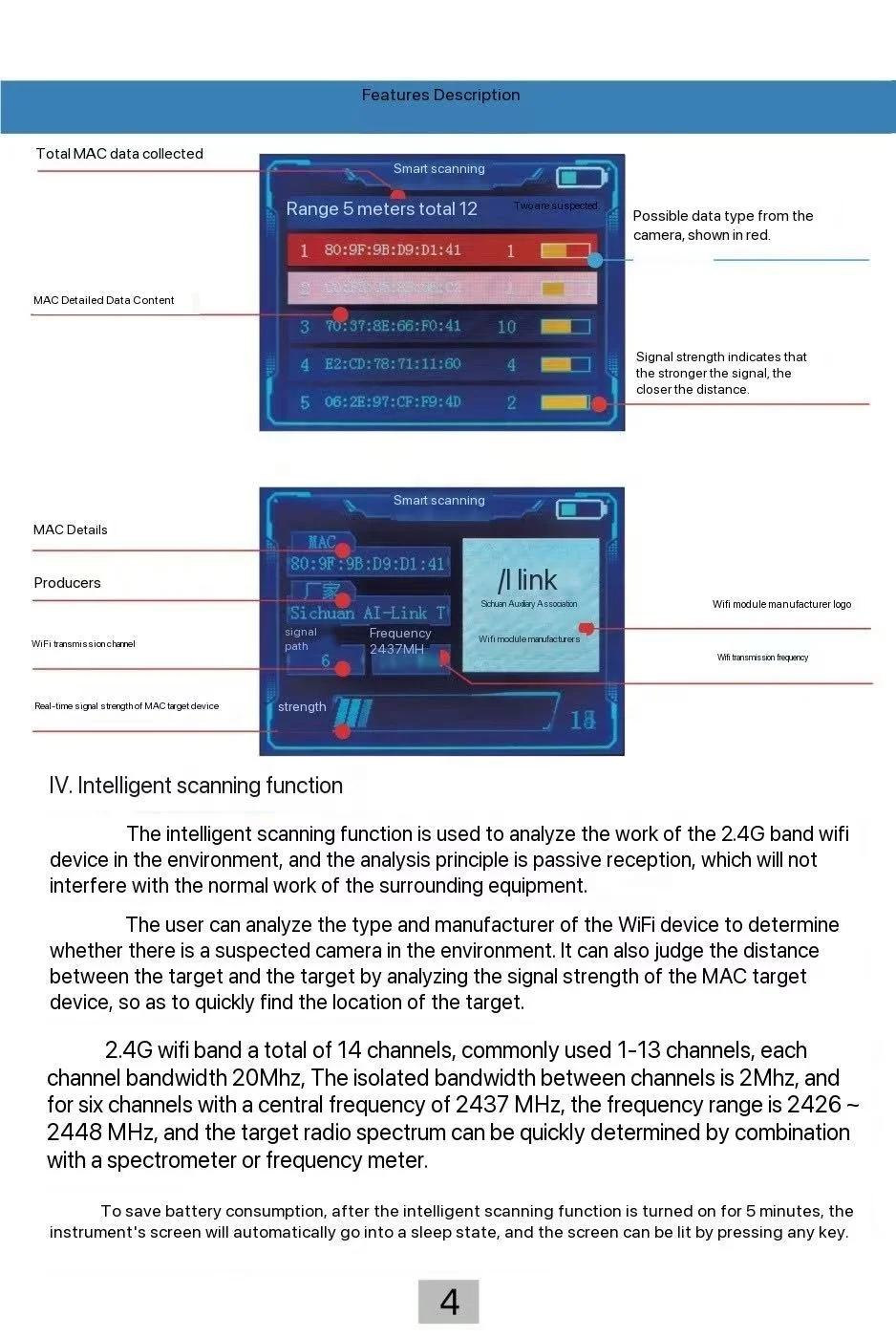 DS818 Signal Detection Analyzer 10MHz- 4GHz Radio Wave GPS Tracker Wireless Camera GSM Cellphone Signal Detector