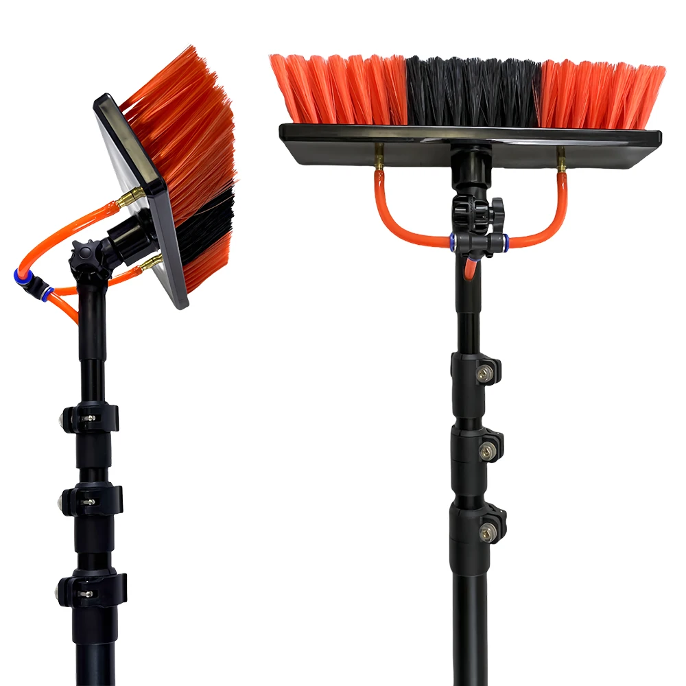 Qiyun 4.4m Solar Panel Window Cleaning Washing With Soap Dispenser Aluminum Water Fed Pole Brush With Telescopic Pole