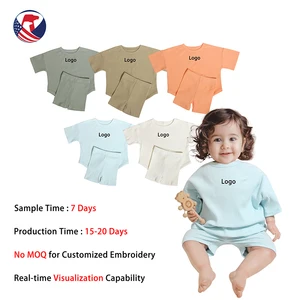 New Designer Trendy Custom Unisex Baby Cloth Set Short Sleeved Suit Solid  Baby Girl Clothing Sets 3-4 Wholesales