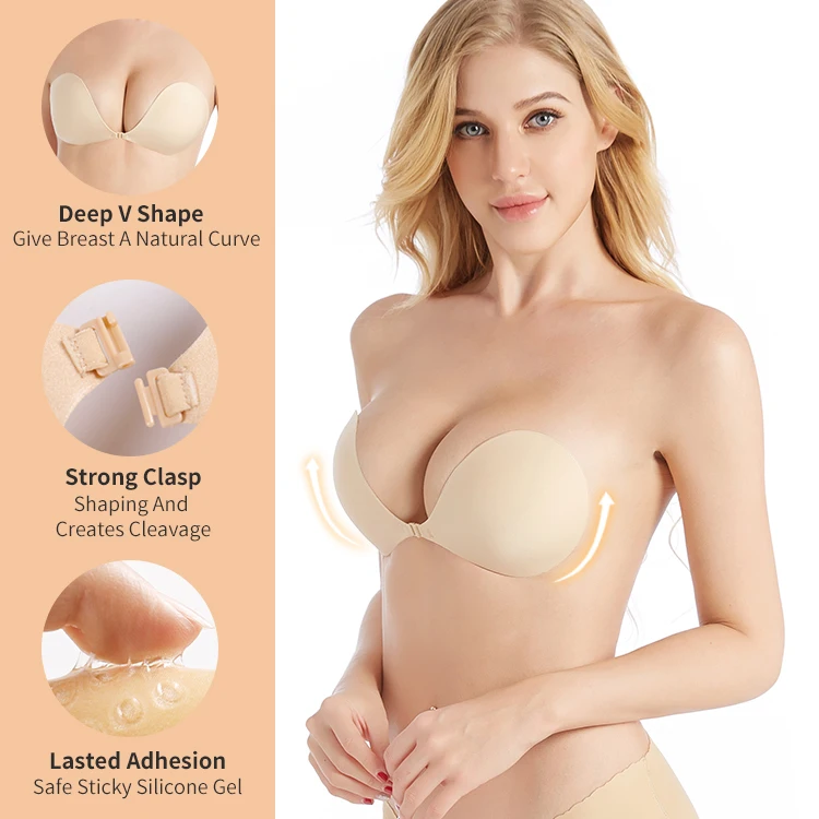 Nipple Bra Sticky Strapless Backless Bra Invisible Front Push up Bra Nude Invisible Girls Sexy Soft Sponge Silicone Manufacturer