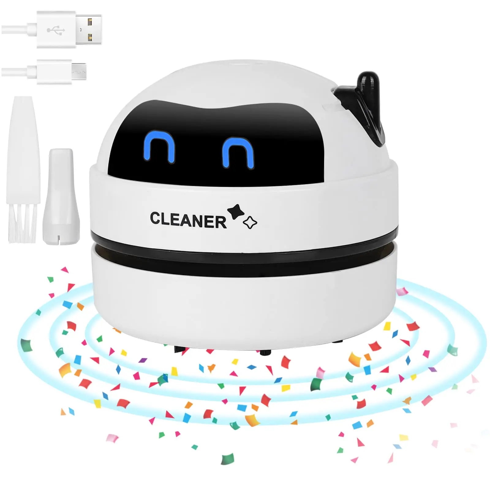Mini Cute Robot Portable USB Charging Handheld Electric Desktop Vacuum Cleaner for Home School Office PC Keyboard Dry Dust Crumb