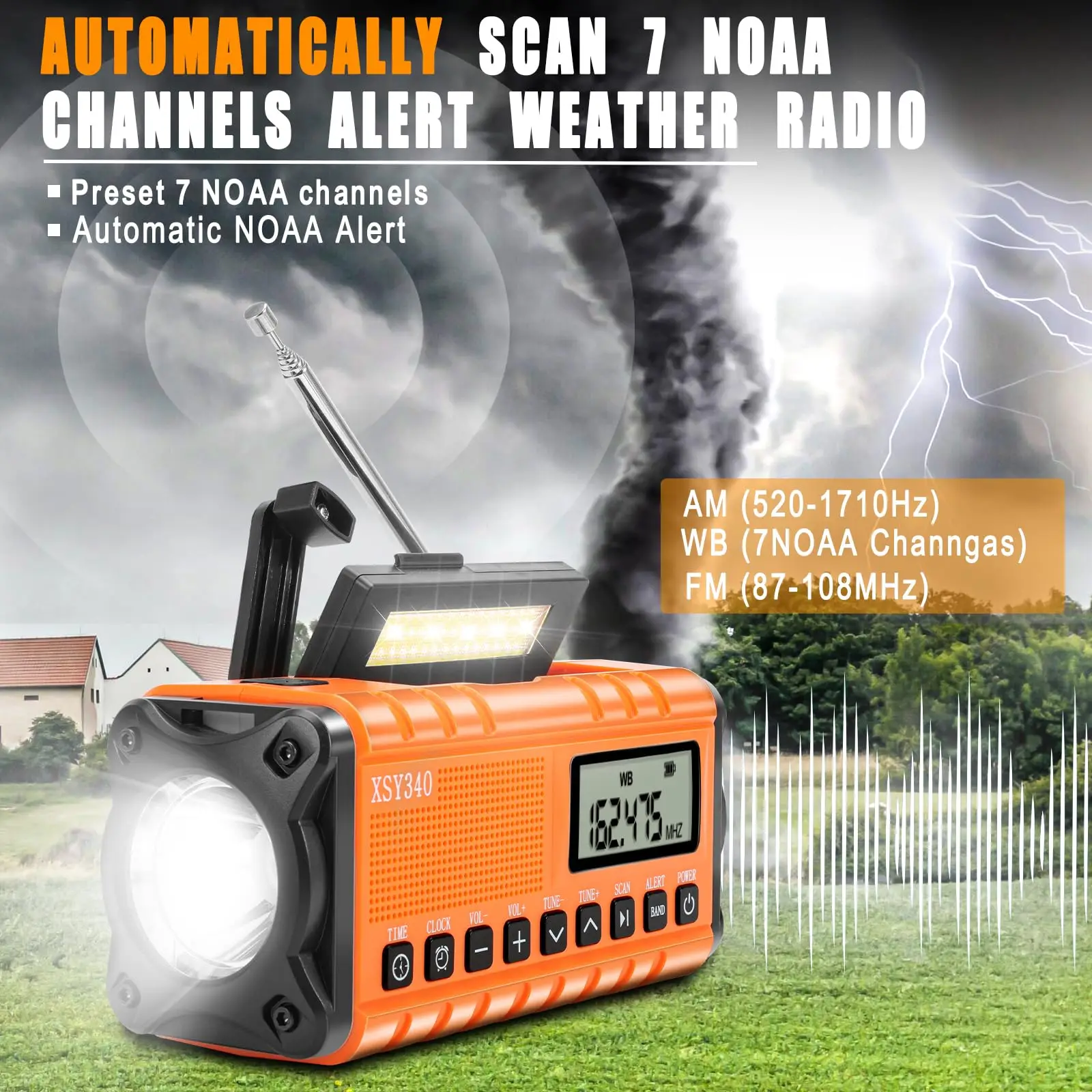 Portable 10000mAh Large Capacity Solar Dynamo Hand Crank Radio with Reading Light New Emergency Radio and Flashlight Function