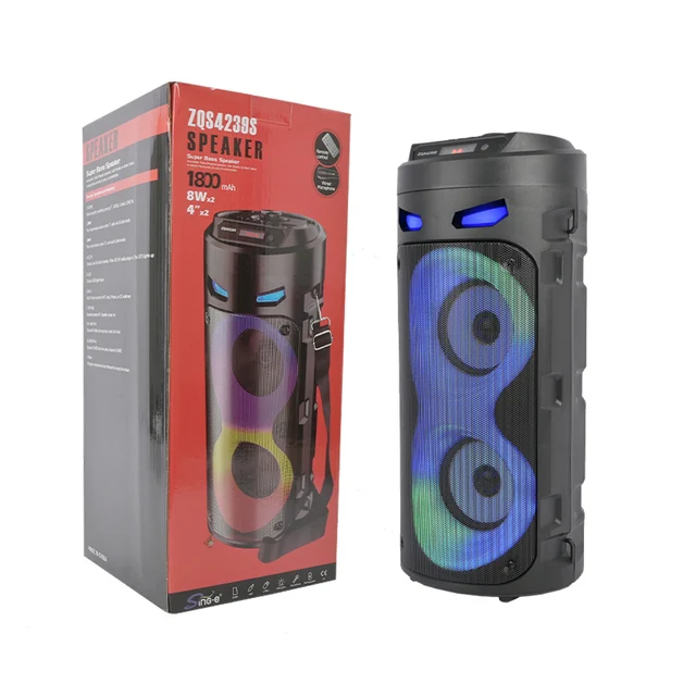 SING-E ZQS-4239 Portable 10W 4 Inch Column Wireless Subwoofer Big Power Stereo Bass Party Speakers Microphone Mini Karaoke