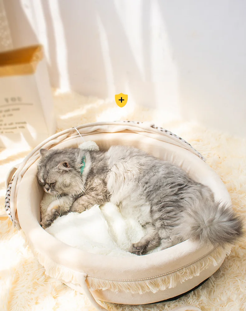 Custom design deep sleep soft cat bed plush fluffy pet bed