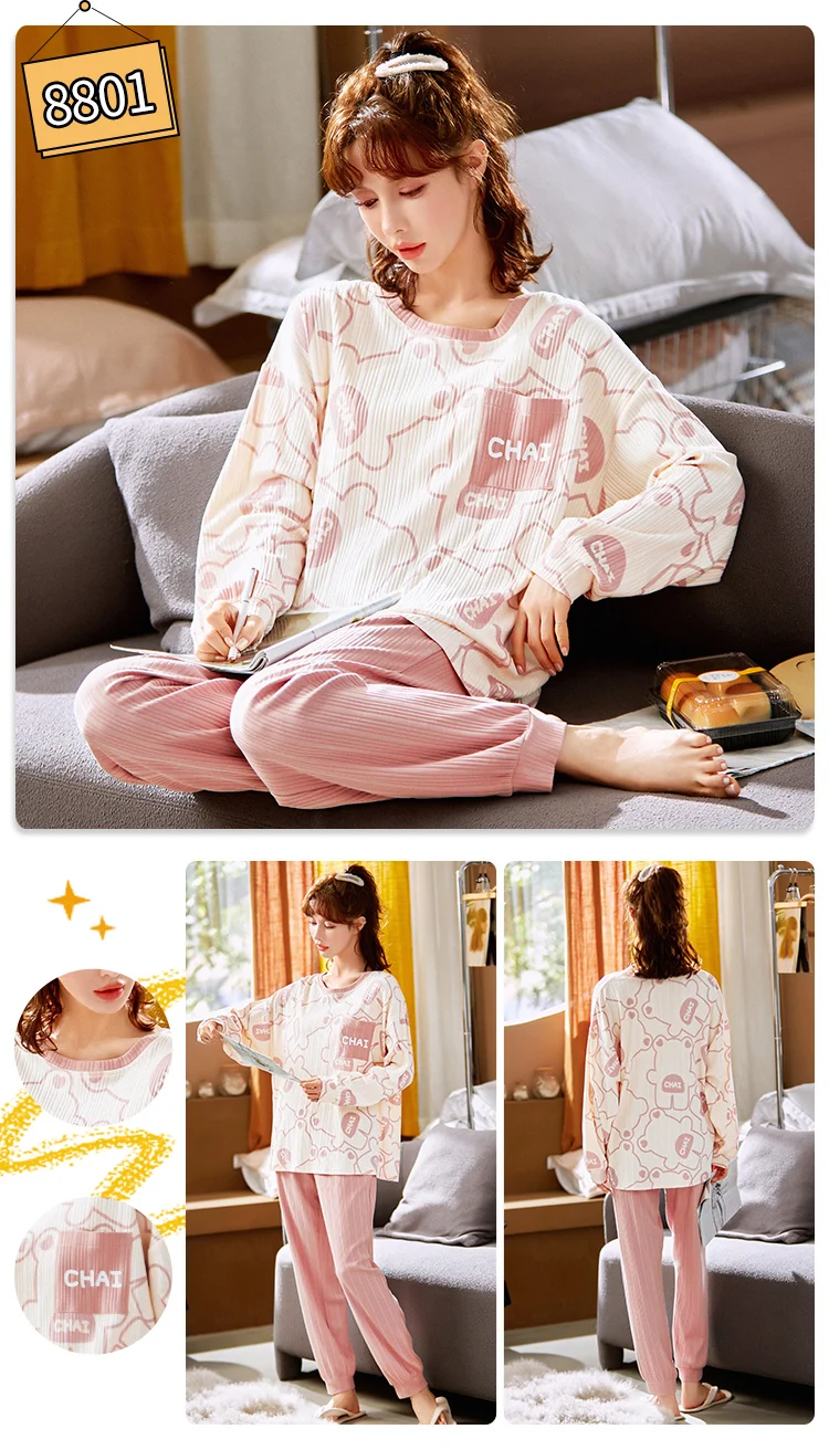 Krafig Unisex Long-Sleeve PJ Sets, 2-Piece Pajamas Sleepwear