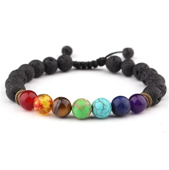 Wholesale Chakra Stone Volcanic Ash Men's Bracelet healing colored stone for gifts