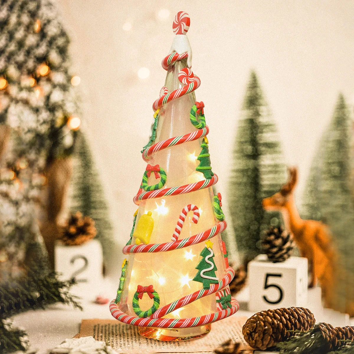 2022 new arrival glass Christmas tree hand blown glass table ornament lighted tree details