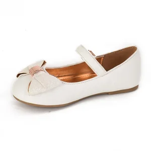 Factory Custom Pu Rubber Low Heel Brown Shoes With Striped Bow Girls Casual School Girl Shoes