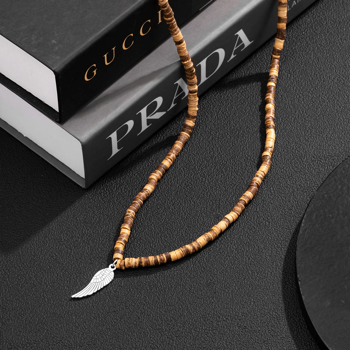 Collier de perles en bois de Style bohème pour hommes, pendentif plume,  collier, bijoux pour hommes