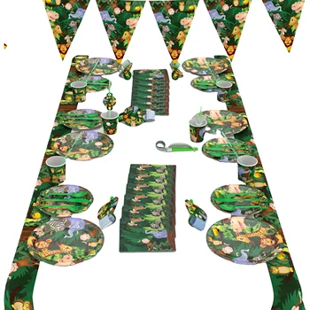 Forest Jungle Animal Disposable Tableware Set Jungle Theme Party Safari Zoo Decoration Kids Favors Birthday Supplies
