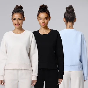 Women's Fall Winter Cotton Yoga Top with Loose Neckline Long Sleeved Casual Sporty Sweater Warm Fabric for Sports Active Tops