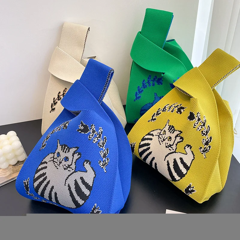 Custom Hand Knitting Wool Crossbody Shoulder Bag Cat Pattern Bag