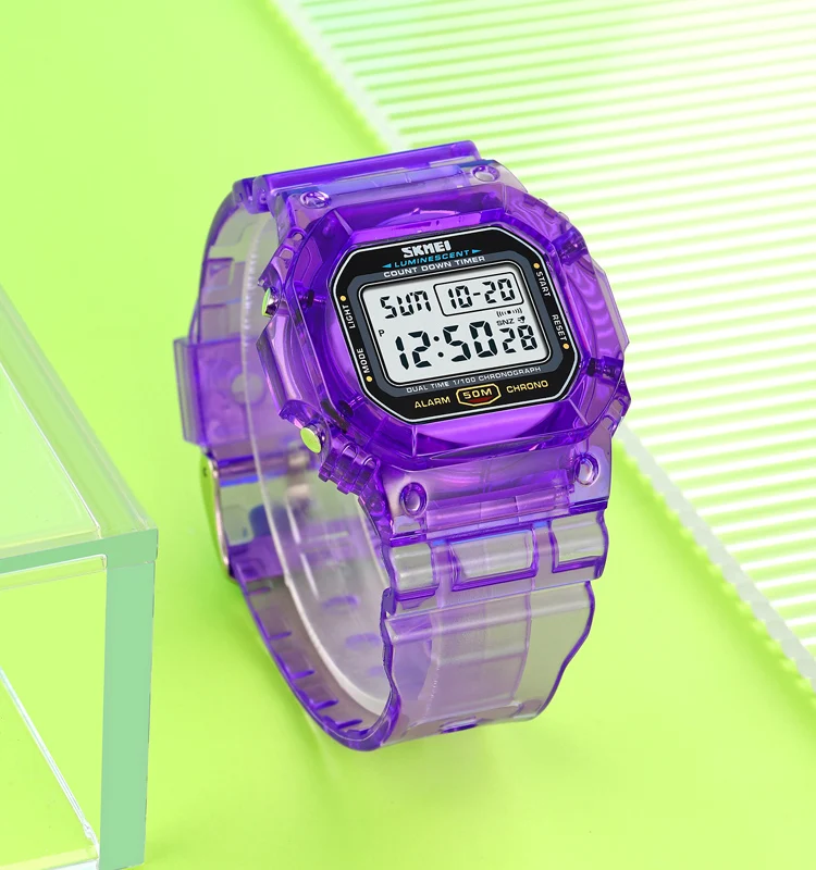 Skmei 1999 Custom LE Light Hand Watch Reloj De Hombre 50m Wristwatches Transparente Band Led Digital Sport Watches for Men