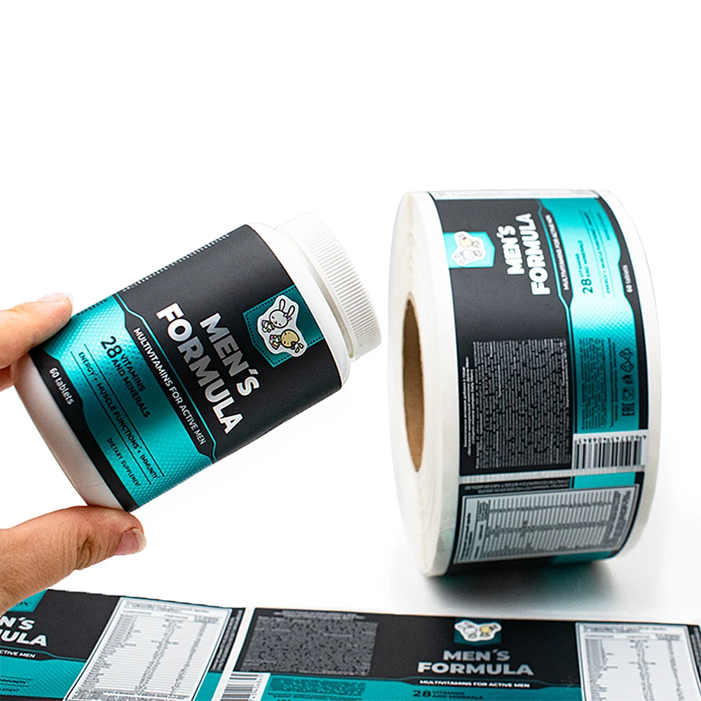 Роскошный печатный медицинский продукт небольшой персонализированный логотип рулон водонепроницаемый белый наклейка для бутылки 1